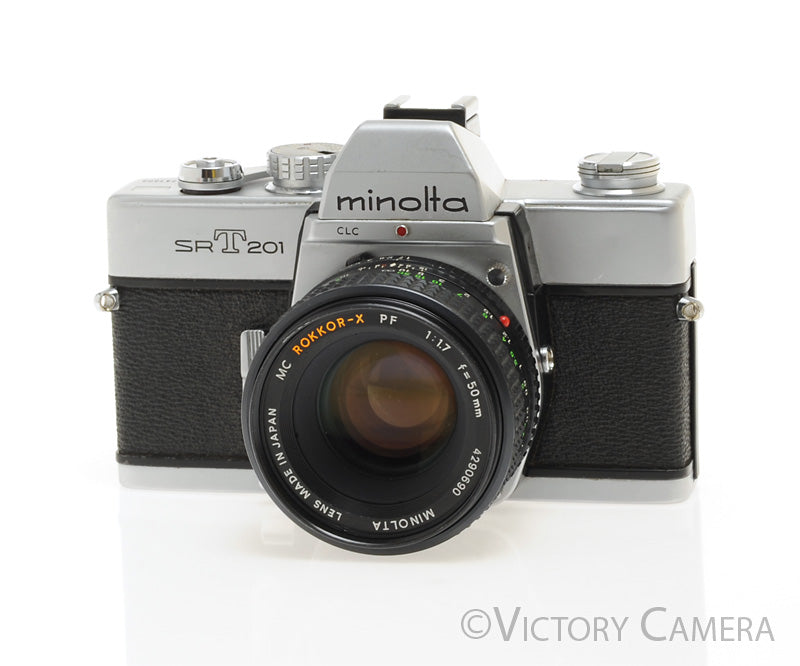 Minolta SRT 201 Chrome 35mm Camera w/ 50mm f1.7 Lens -New Seals- [EXC] - Victory Camera