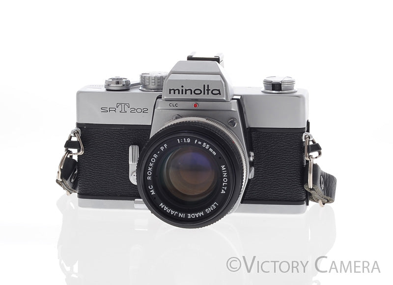 Minolta SRT 202 Chrome 35mm Camera w/ 50mm f1.9 Lens -New Seals-  [EXC] - Victory Camera