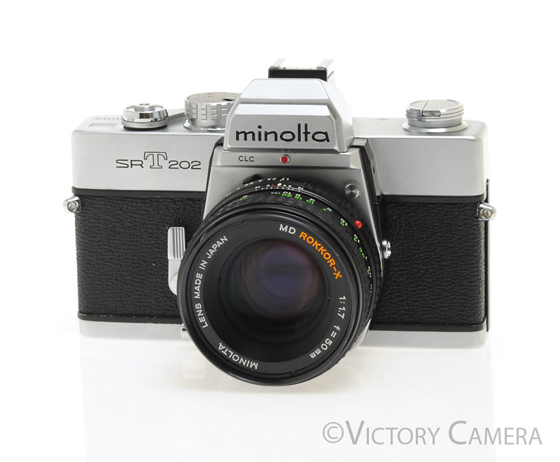 Minolta SRT 202 Chrome 35mm Camera w/ 50mm f1.7 Lens -New Seals-  [EXC+] - Victory Camera