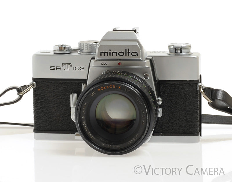 Minolta SRT102 SRT 102 Chrome 35mm Camera w/ 50mm F1.7 Lens -New Seals [EXC] - Victory Camera