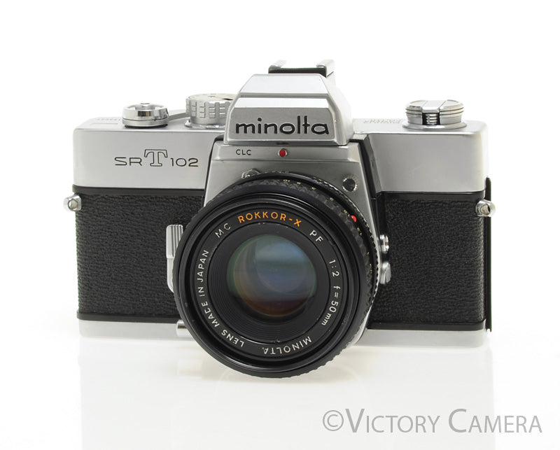 Minolta SRT 102 Chrome 35mm Camera w/ 50mm f2 Lens -New Seals-  [EXC] - Victory Camera