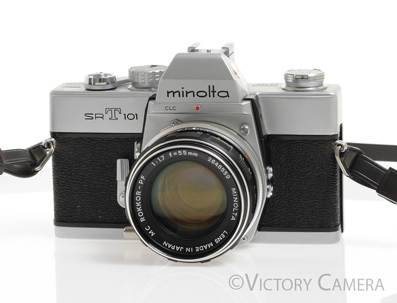 Minolta SRT101 SRT 101 Chrome 35mm Camera with 55mm F1.7 Lens -Clean, New Seals- - Victory Camera