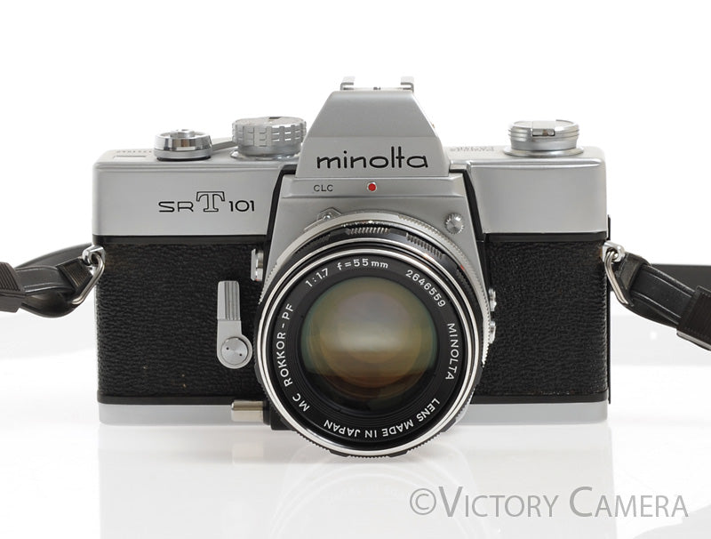 Minolta SRT101 SRT 101 Chrome 35mm Camera with 55mm F1.7 Lens -Clean, New Seals- - Victory Camera