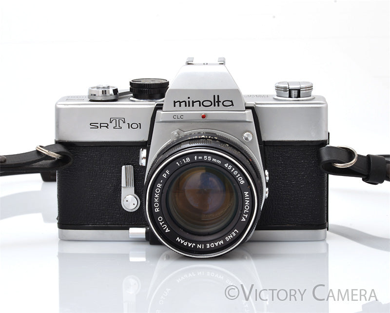 Minolta SRT101 Chrome 35mm Camera w/ 55mm f1.8 Lens (Stop Down Meter) [EXC]