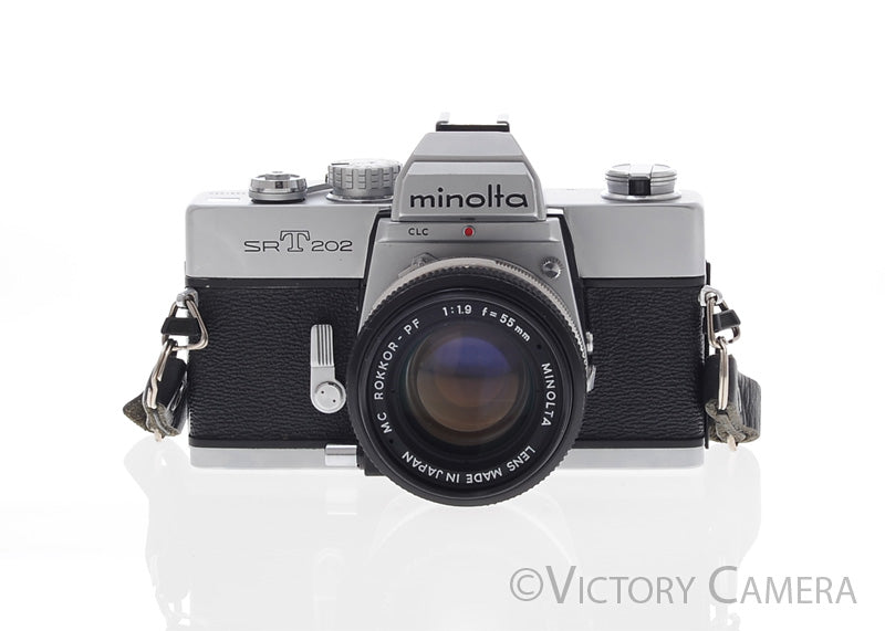 Minolta SRT 202 Chrome 35mm Camera w/ 50mm f1.9 Lens -New Seals-  [EXC] - Victory Camera