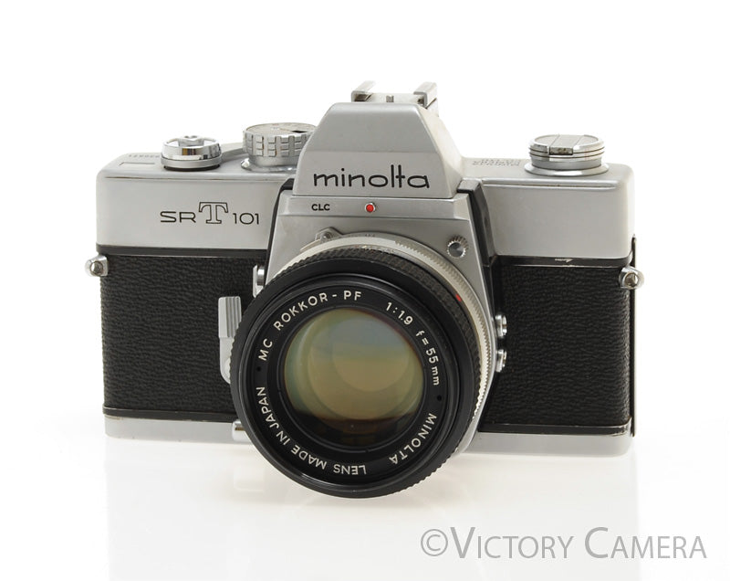 Minolta SRT 101 Chrome 35mm Camera w/ 55mm f1.9 Lens -New Seals- [EXC]