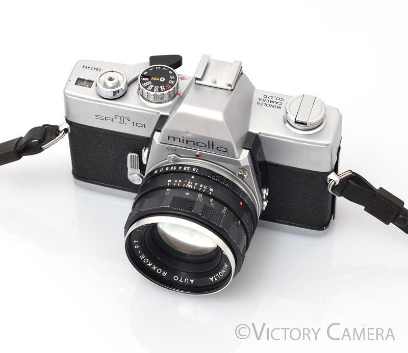 Minolta SRT101 SRT 101 Chrome 35mm Camera w/ 55mm f1.8 Lens [EXC-]