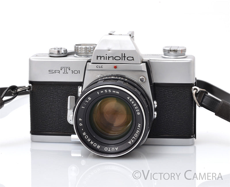 Minolta SRT101 SRT 101 Chrome 35mm Camera w/ 55mm f1.8 Lens [EXC-]