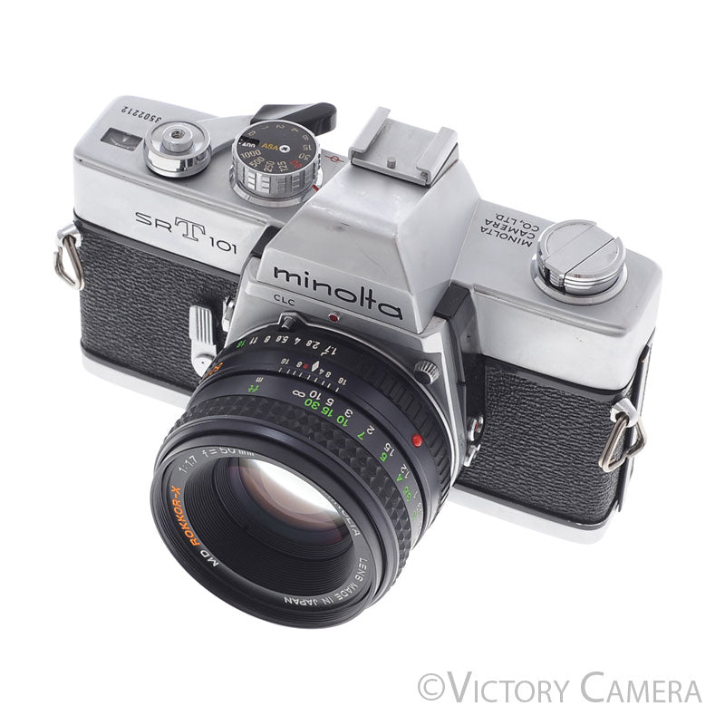 Minolta SRT101 SRT 101 Chrome 35mm Camera with 50mm F1.7 Lens [EXC] - Victory Camera