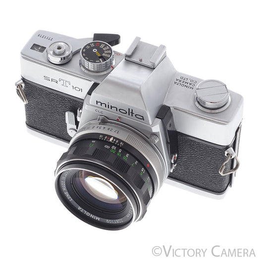 Minolta SRT101 SRT 101 Chrome 35mm Camera with 55mm f1.7 Lens [EXC] - Victory Camera