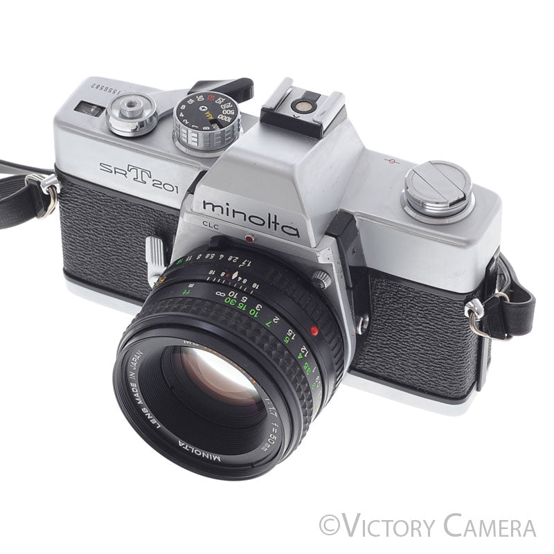 Minolta SRT 201 SRT201 Chrome 35mm Camera w/ 50mm f1.7 Lens [EXC+]