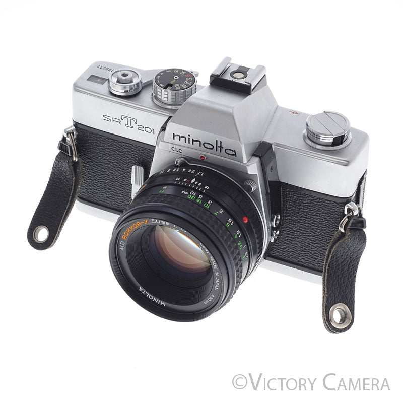 Minolta SRT 201 SRT201 Chrome 35mm Camera w/ 50mm f1.7 Lens [EXC-]