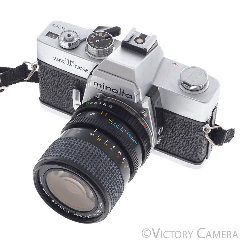 Minolta SRT202 SRT 202 Chrome 35mm Camera w/ 28-70mm Zoom Lens [EXC] - Victory Camera