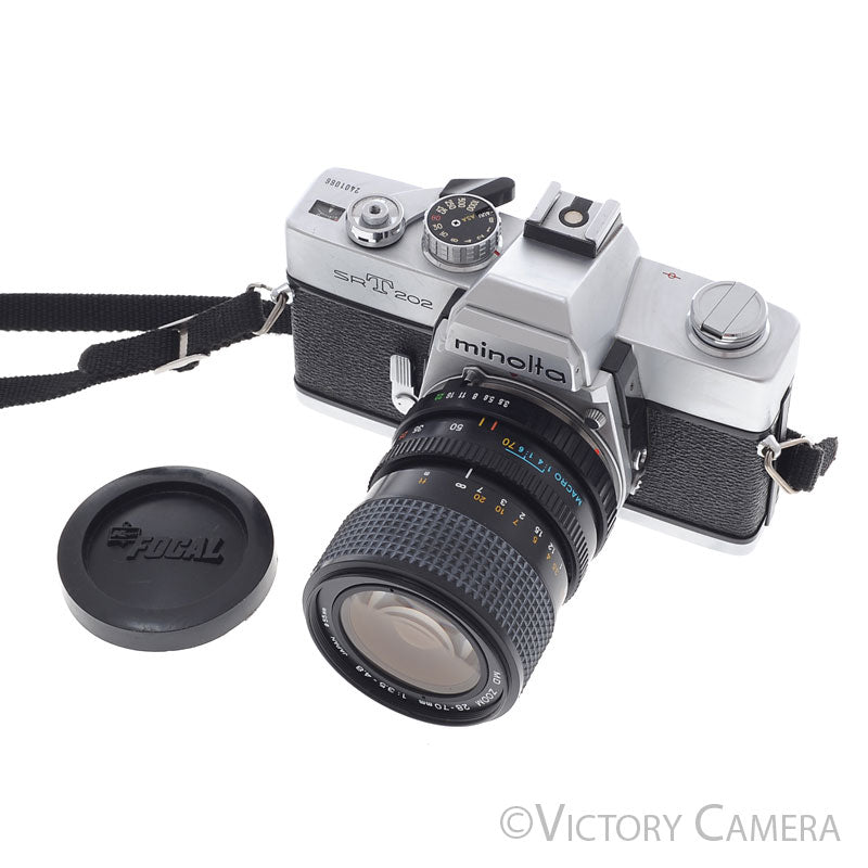 Minolta SRT202 SRT 202 Chrome 35mm Camera w/ 28-70mm Zoom Lens [EXC] - Victory Camera
