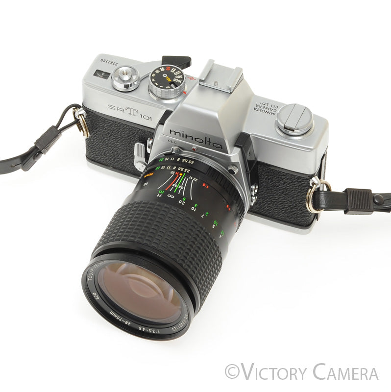 Minolta SRT101 SRT 101 Chrome 35mm Camera w/ 28-75mm Lens -New Seals- [EXC+] - Victory Camera