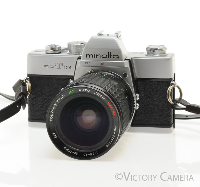 Minolta SRT101 SRT 101 Chrome 35mm Camera w/ 28-75mm Lens -New Seals- [EXC+] - Victory Camera
