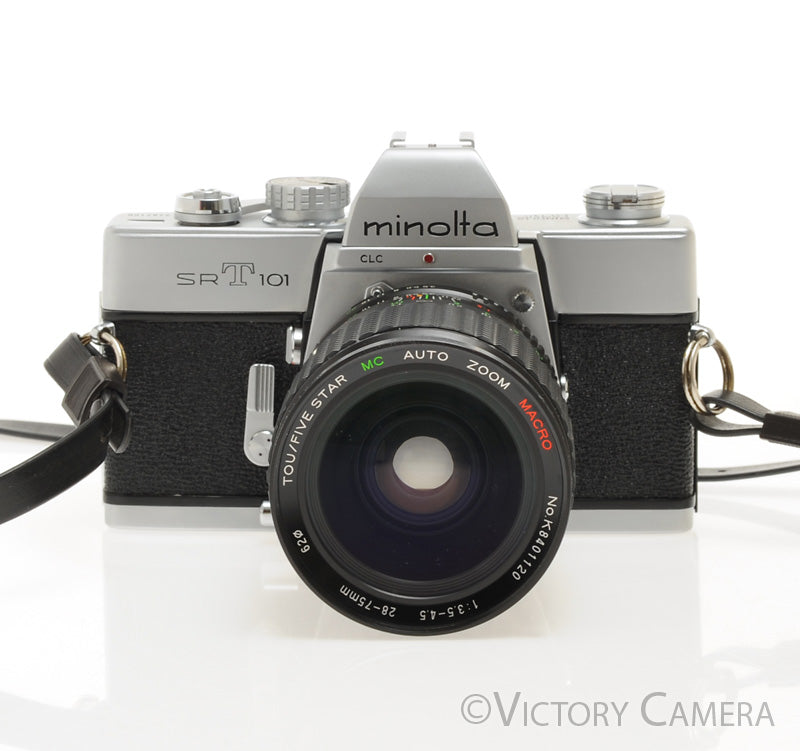 Minolta SRT101 SRT 101 Chrome 35mm Camera w/ 28-75mm Lens -New Seals- [EXC+] - Victory Camera