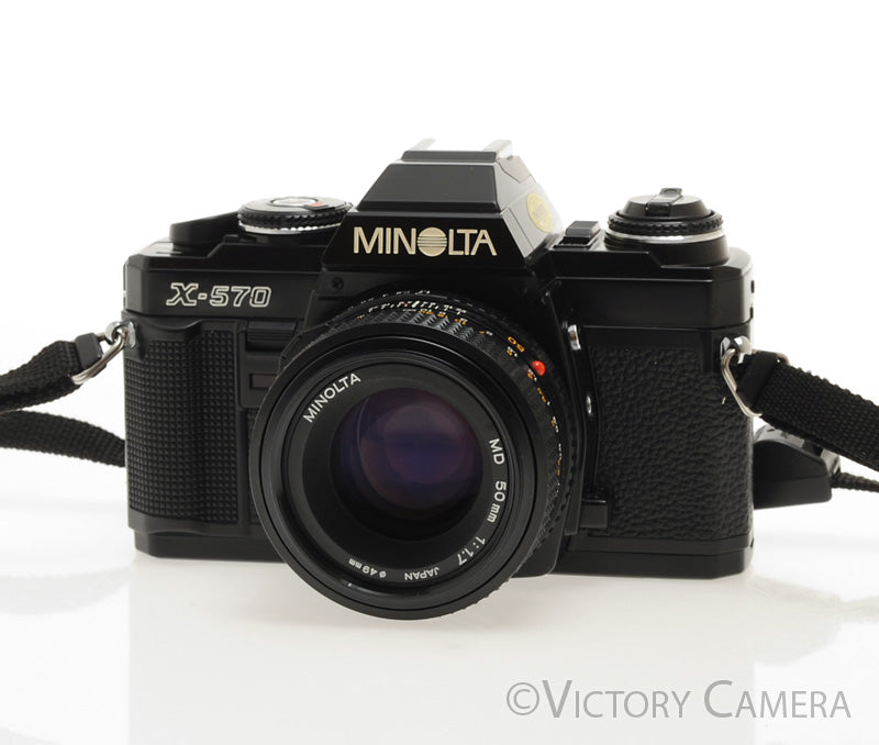 Minolta X-570 Black SLR Film Camera 50mm f1.7 Lens, Case -New Seals- [EXC+]