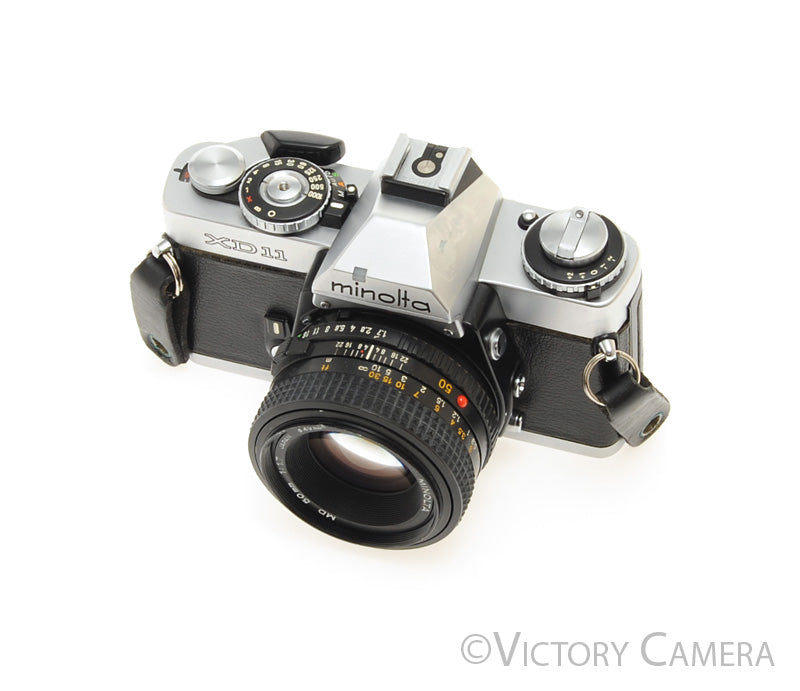 Minolta XD11 XD-11 Chrome 35mm Camera w/ 50mm f1.7 Lens -New Seals- [EXC] - Victory Camera
