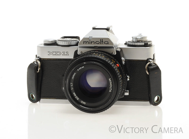 Minolta XD11 XD-11 Chrome 35mm Camera w/ 50mm f1.7 Lens -New Seals- [EXC] - Victory Camera