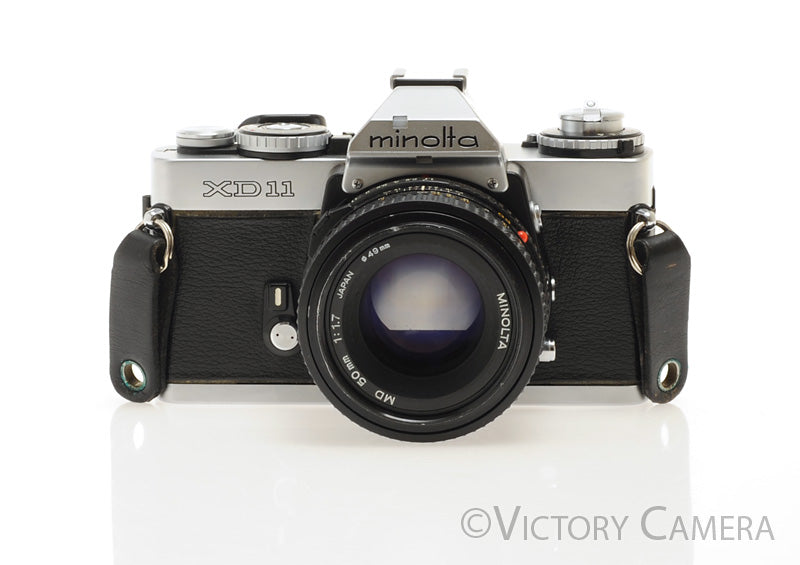 Minolta XD11 XD-11 Chrome 35mm Camera w/ 50mm f1.7 Lens -New Seals- [EXC] - Victory Camera