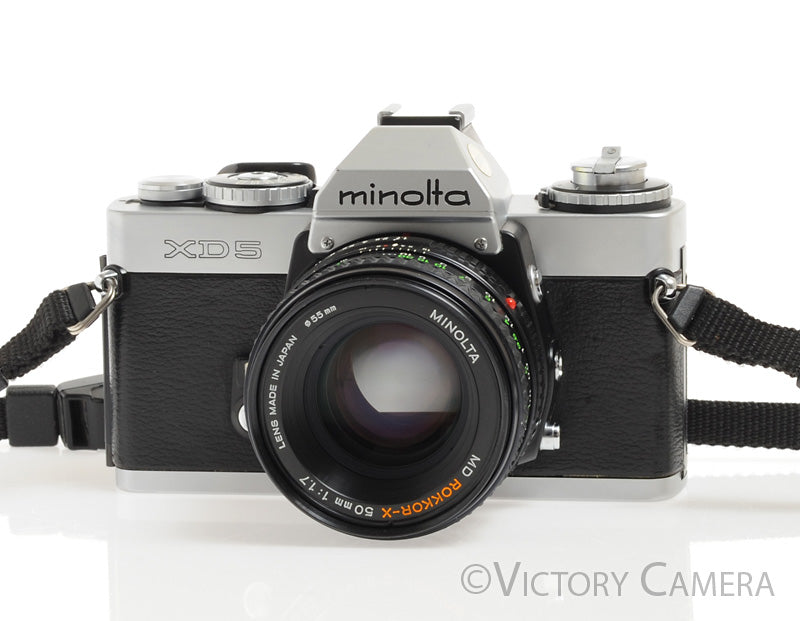 Minolta XD5 XD-5 Chrome 35mm Camera w/ 50mm f1.7 Lens -New Seals-