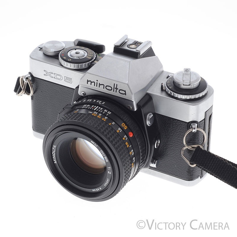 Minolta XD5 XD-5 Chrome 35mm Camera w/ 50mm f2 Lens [EXC] - Victory Camera