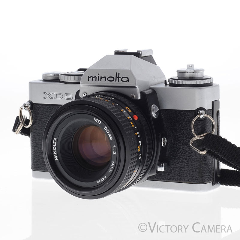 Minolta XD5 XD-5 Chrome 35mm Camera w/ 50mm f2 Lens [EXC]