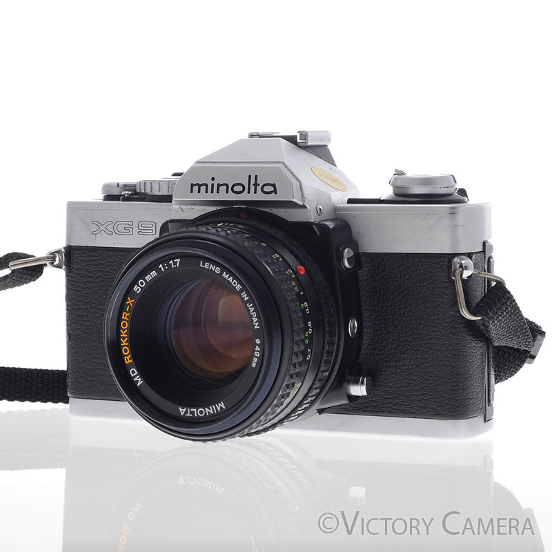 Minolta XG-9 XG9 Chrome 35mm Camera w/ 50mm f1.7 Lens -New Seals- [EXC] - Victory Camera