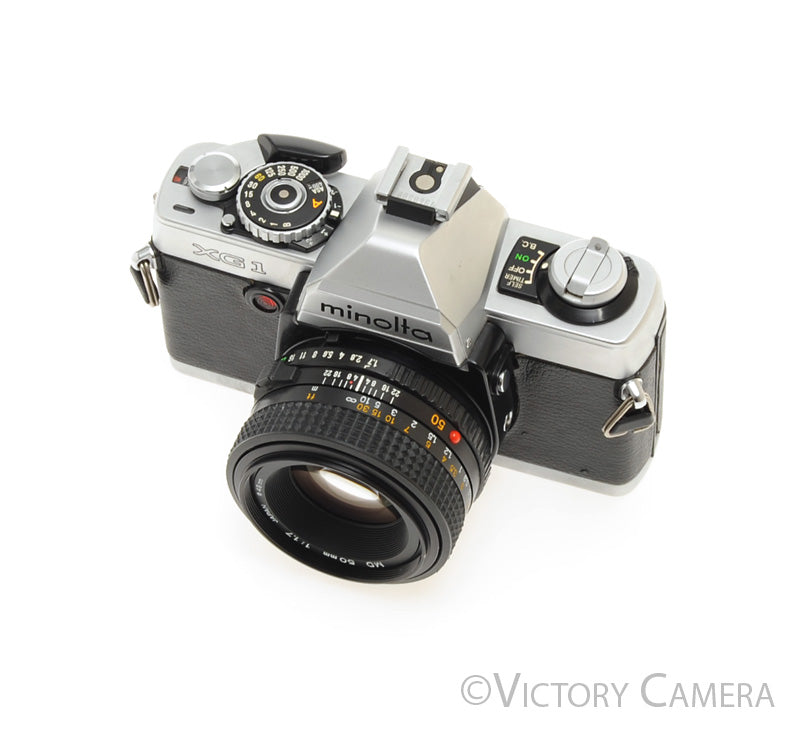 Minolta XG1 Chrome 35mm Camera w/ MD 50mm f1.7 Lens [EXC+] - Victory Camera