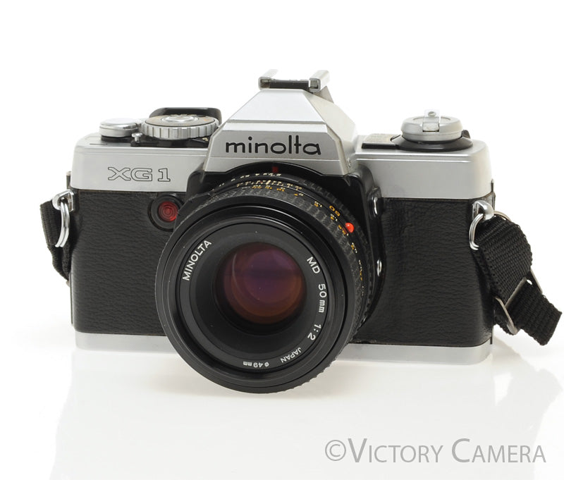 Minolta XG1 Chrome 35mm Camera w/ MD 50mm f1.7 Lens -New Seals- [EXC] - Victory Camera
