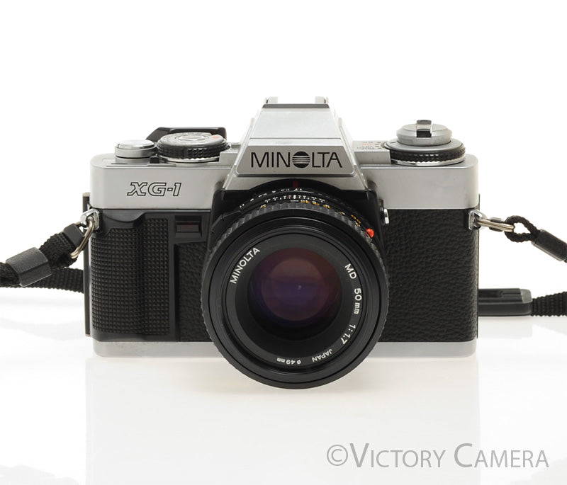 Minolta XG1 Chrome 35mm Camera w/ MD 50mm f1.7 Lens -Good Seals- [EXC+]
