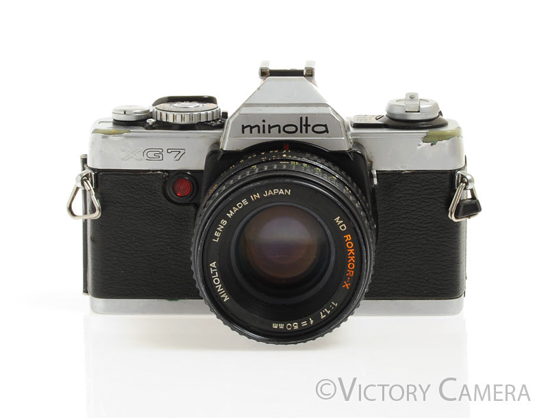 Minolta XG-7 Chrome 35mm Camera w/ Rokkor-X 50mm f1.7 Lens -New Seals-