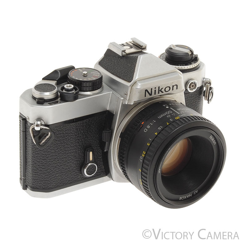 Nikon FE Chrome 35mm Film Camera 50mm F1.8 Lens [EXC] - Victory Camera