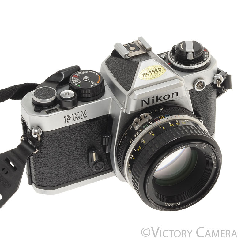 Nikon FE-2 FE2 Chrome 35mm Camera with 50mm f1.8 AI Lens [EXC] - Victory Camera