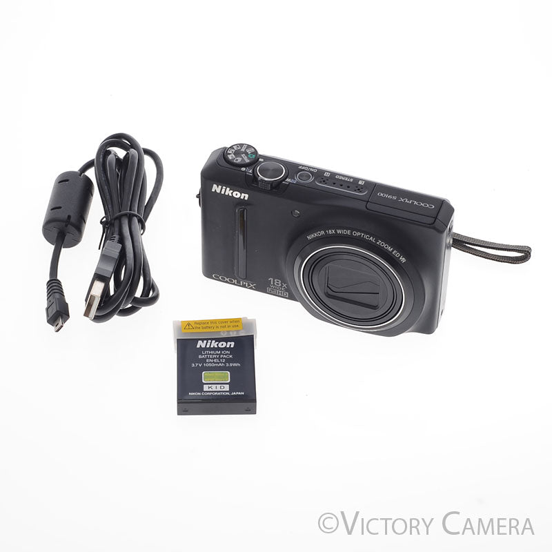 Nikon CoolPix S9100 Black 12.1Mp Digital Point & Shoot Camera [EXC+]