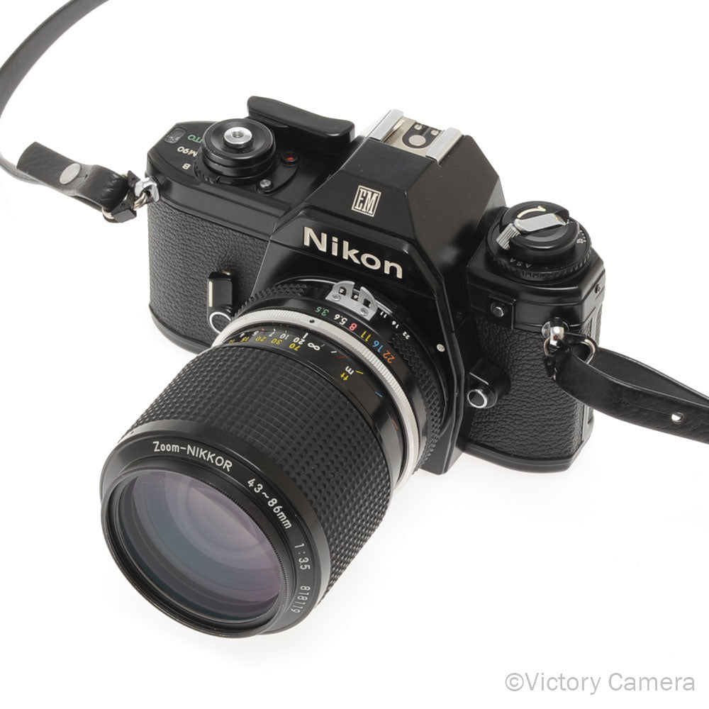 Nikon EM Black 35mm Film Camera with 43-86mm Zoom Lens [EXC] - Victory Camera