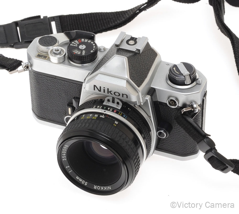 Nikon FM Chrome 35mm Film Camera w/ 50mm f2 AI Lens [EXC]