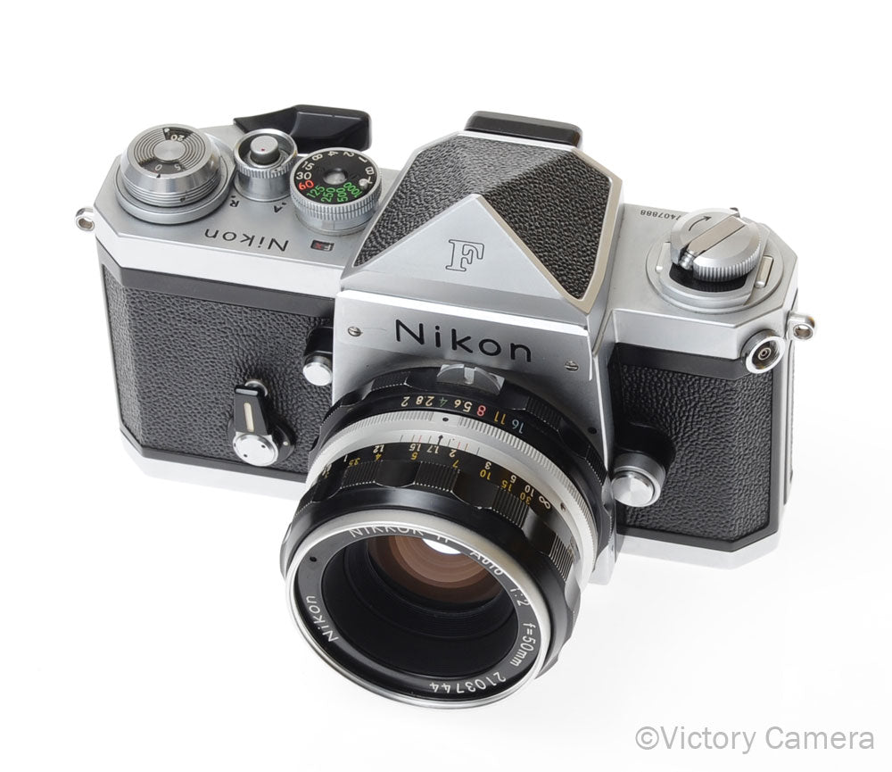 Nikon F Chrome 35mm SLR Camera w/ 50mm f2 Lens, Eye Level Finder [EXC] - Victory Camera