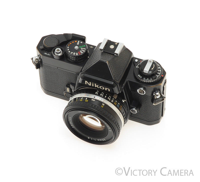 Nikon FE Black 35mm Film SLR Camera 50mm f1.8 Lens -New Seals- [EXC] - Victory Camera