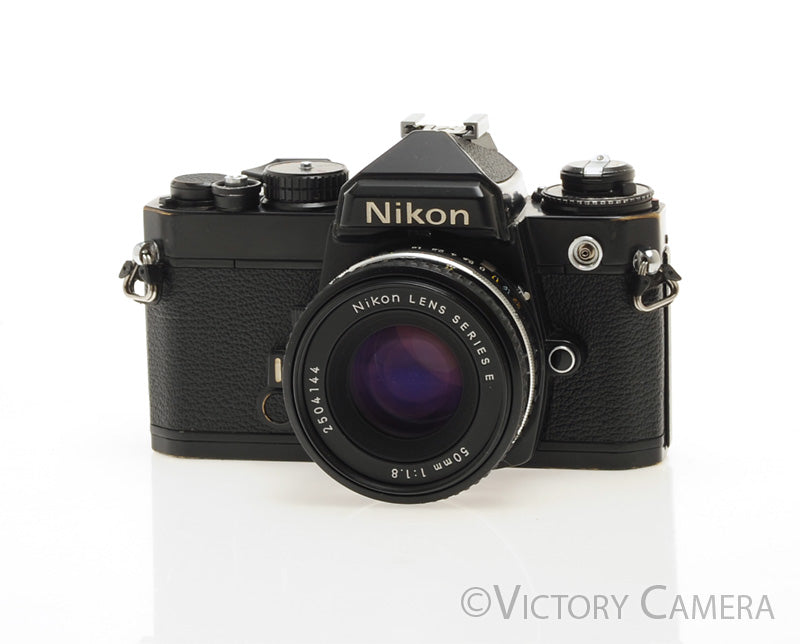 Nikon FE Black 35mm Film SLR Camera 50mm f1.8 Lens -New Seals- [EXC] - Victory Camera