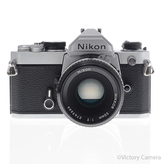 Nikon FM Chrome 35mm Film Camera w/ 50mm f2 AI Lens [EXC+] image 1