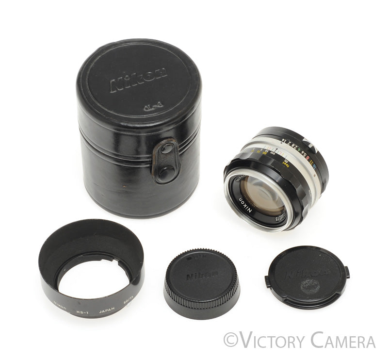 Nikon Nikkor-S 50mm f1.4 Non-Ai Manual Focus Lens w/ Shade + Case [EXC+] - Victory Camera