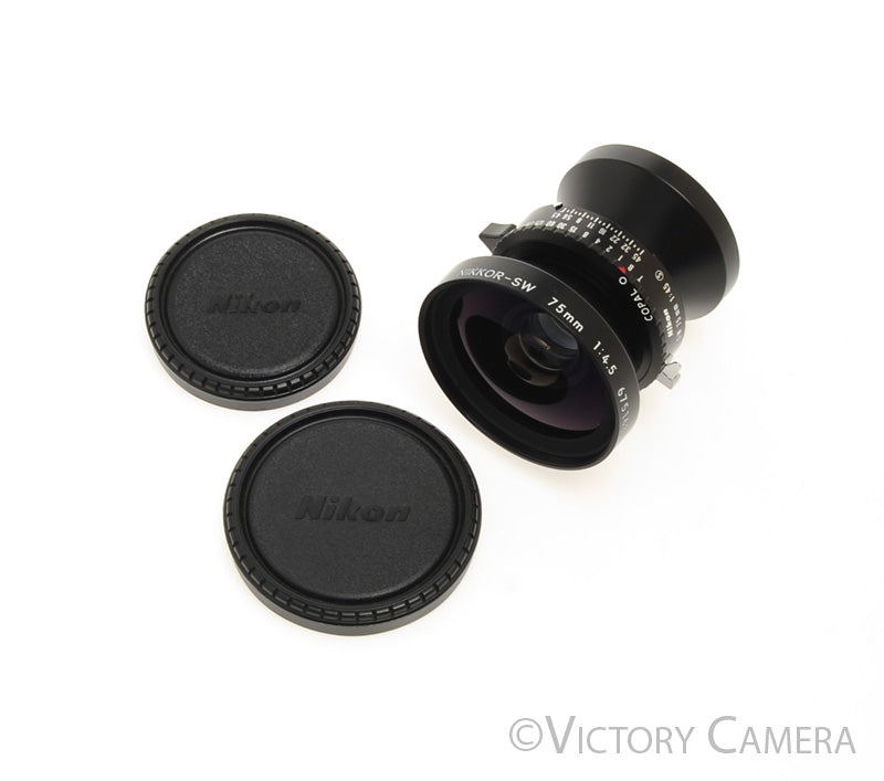 Nikon Nikkor-SW 75mm f4.5 Wide Angle 4x5 Lens Copal 0 Shutter [MINT-] - Victory Camera
