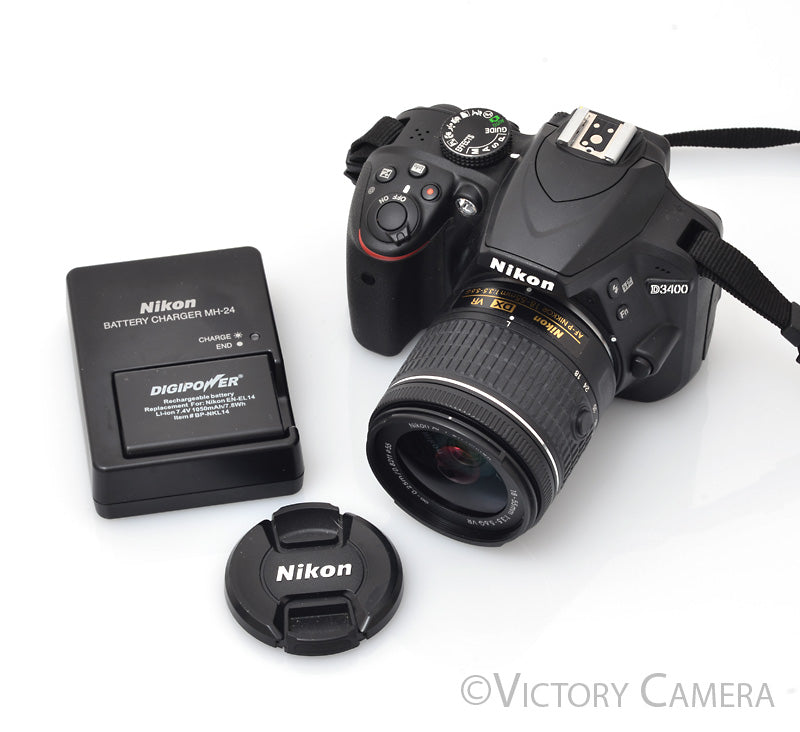 Nikon D3400 Digital SLR Camera Body 24.2mp w/ 18-55mm Lens ~155Shots [EXC+] - Victory Camera