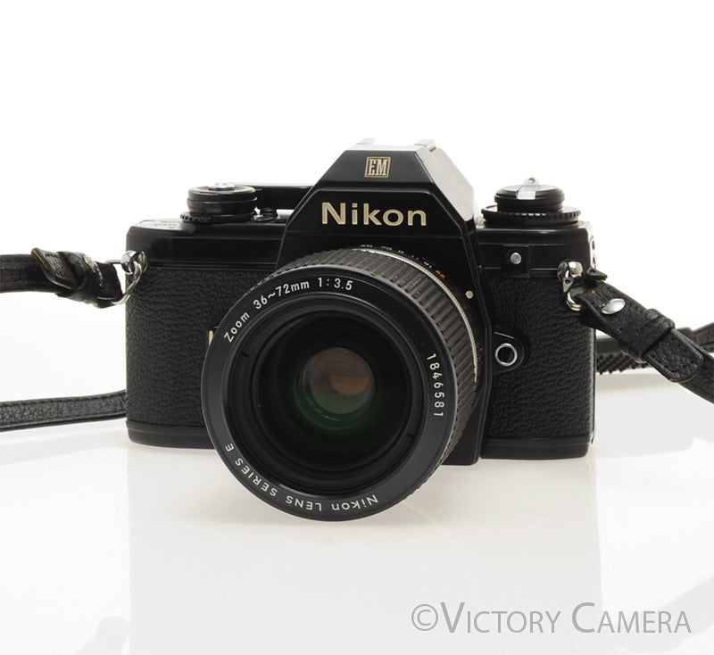 Nikon EM Black 35mm Film Camera with Nikon E Series 36-72mm Zoom Lens [EXC] - Victory Camera