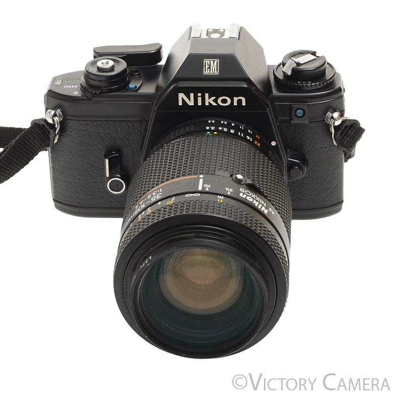 Nikon EM Black 35mm Film Camera w/ 35-105mm Zoom Lens [EXC+] - Victory Camera