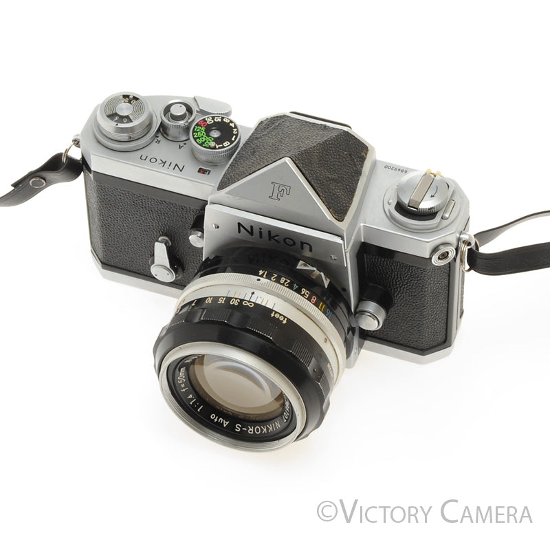 Nikon F Chrome 35mm SLR Camera w/ 50mm f1.4 Lens, Eye Level Finder [EXC+]