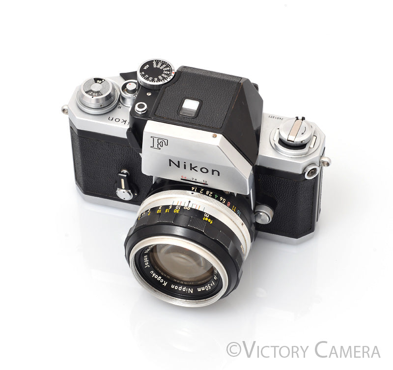 Nikon F Chrome 35mm SLR Camera w/ 50mm f1.4 Lens, Chrome Prism Finder [EXC]