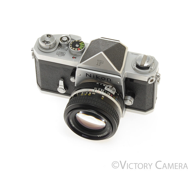 Nikon F Chrome 35mm SLR Camera w/ 50mm f1.4 Lens, Eye Level Finder [EXC+] - Victory Camera